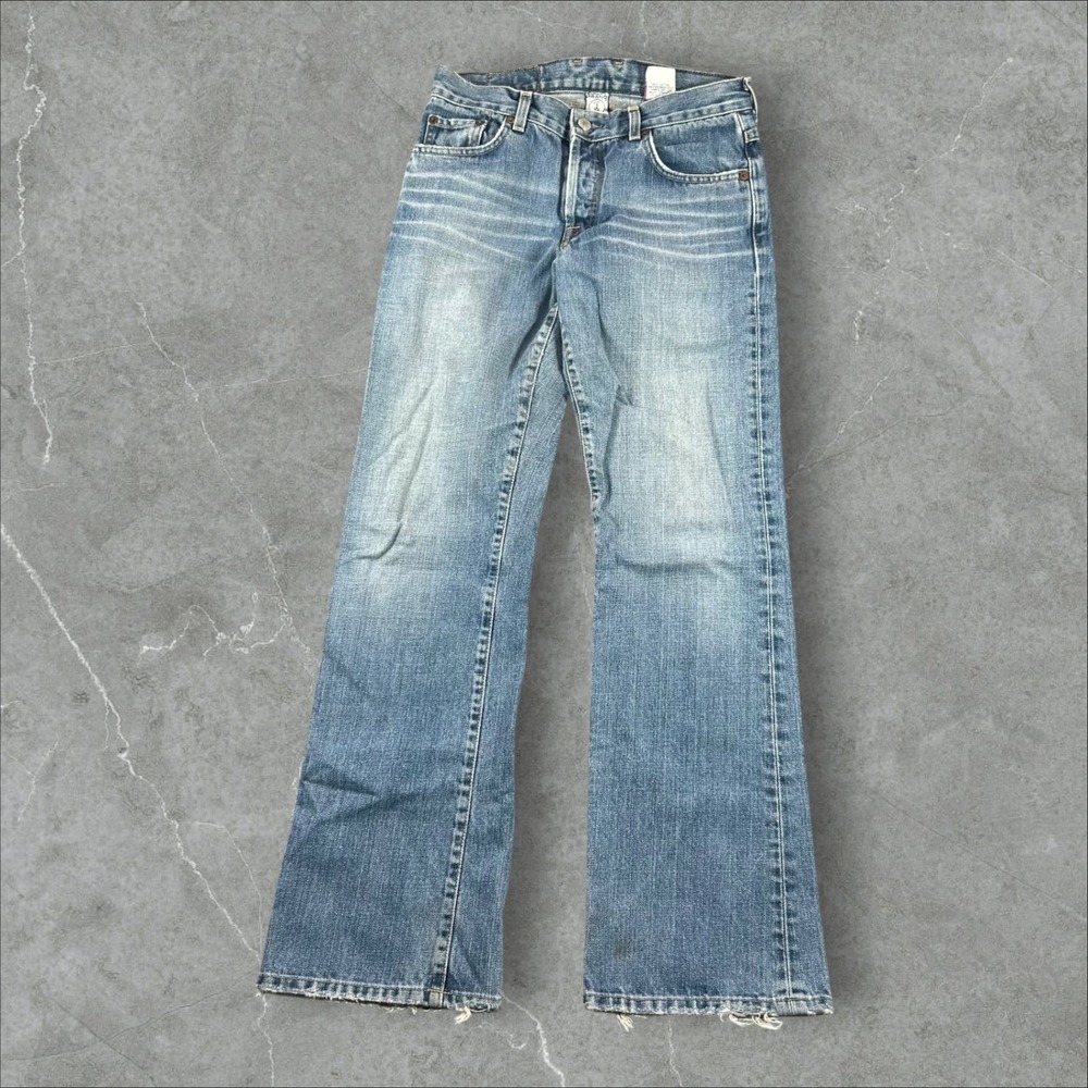 Lucky Brand Dungarees Jeans Womens 2/26 Blue Y2K Vintage Bootcut Frayed USA Made